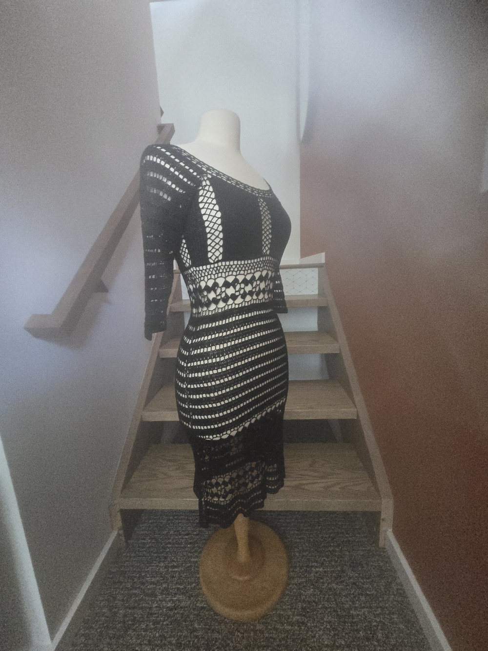 A.B.S. by Allen Schwartz Black Designer Crochet Midi Dress - Picture 5 of 7